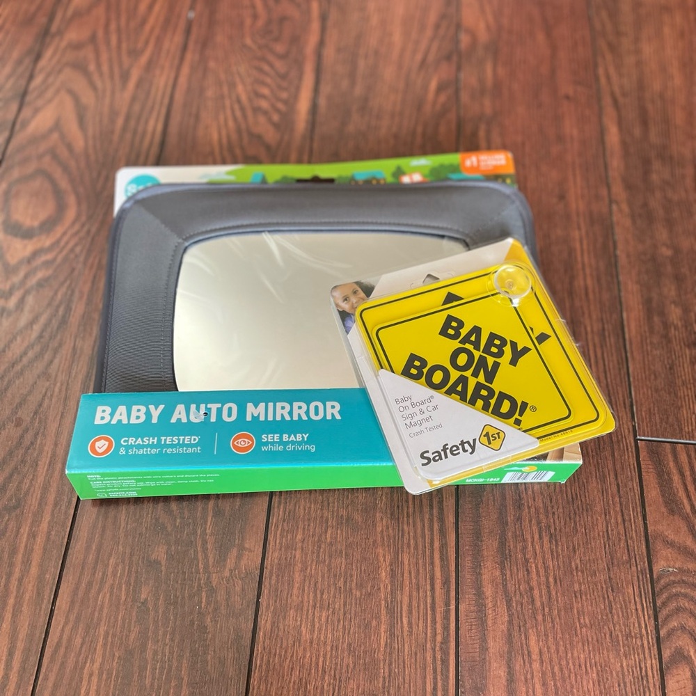 Gray and Yellow Baby Auto Mirror with Safety Sign